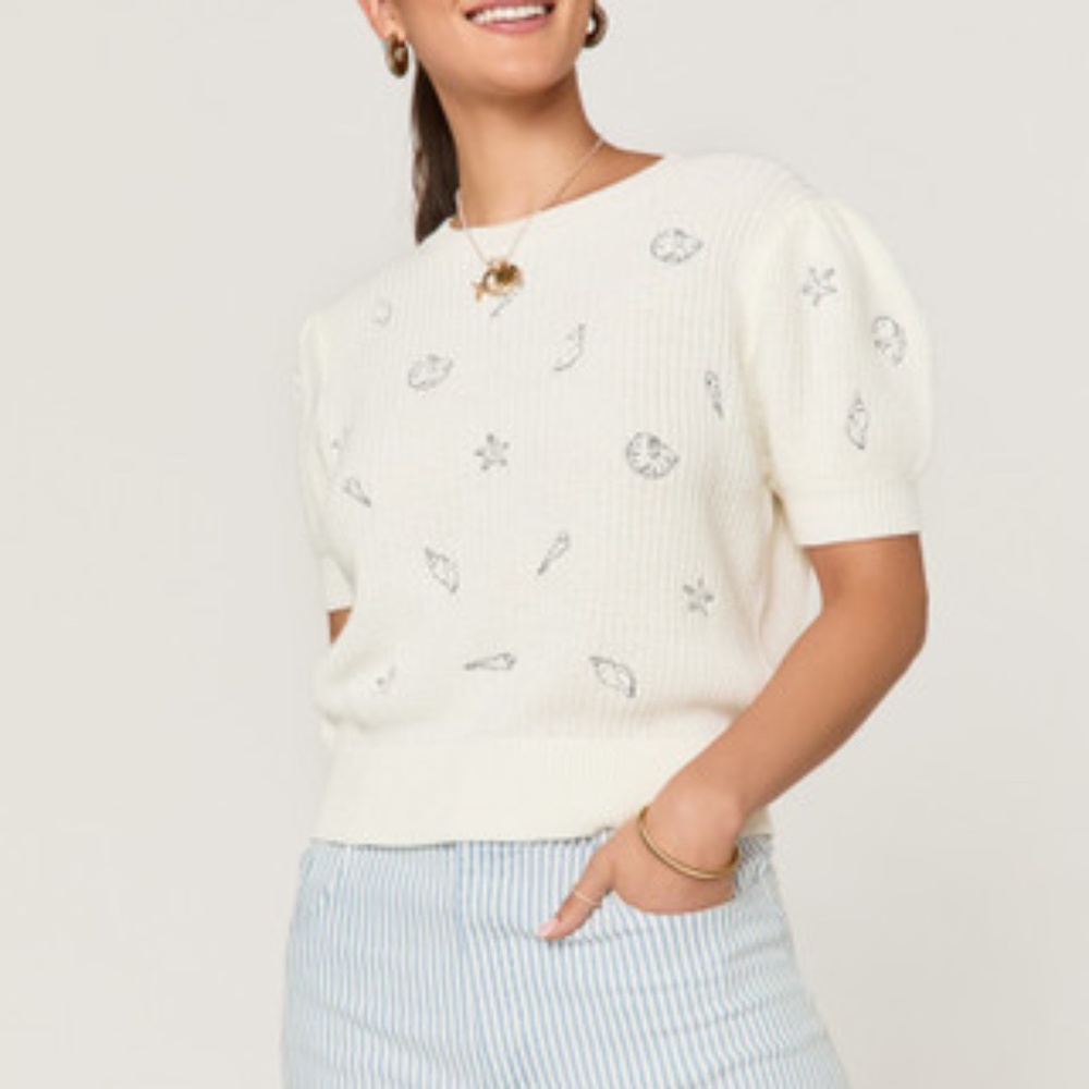 Francesca's Nina Embroidered Seashell Sweater Tee